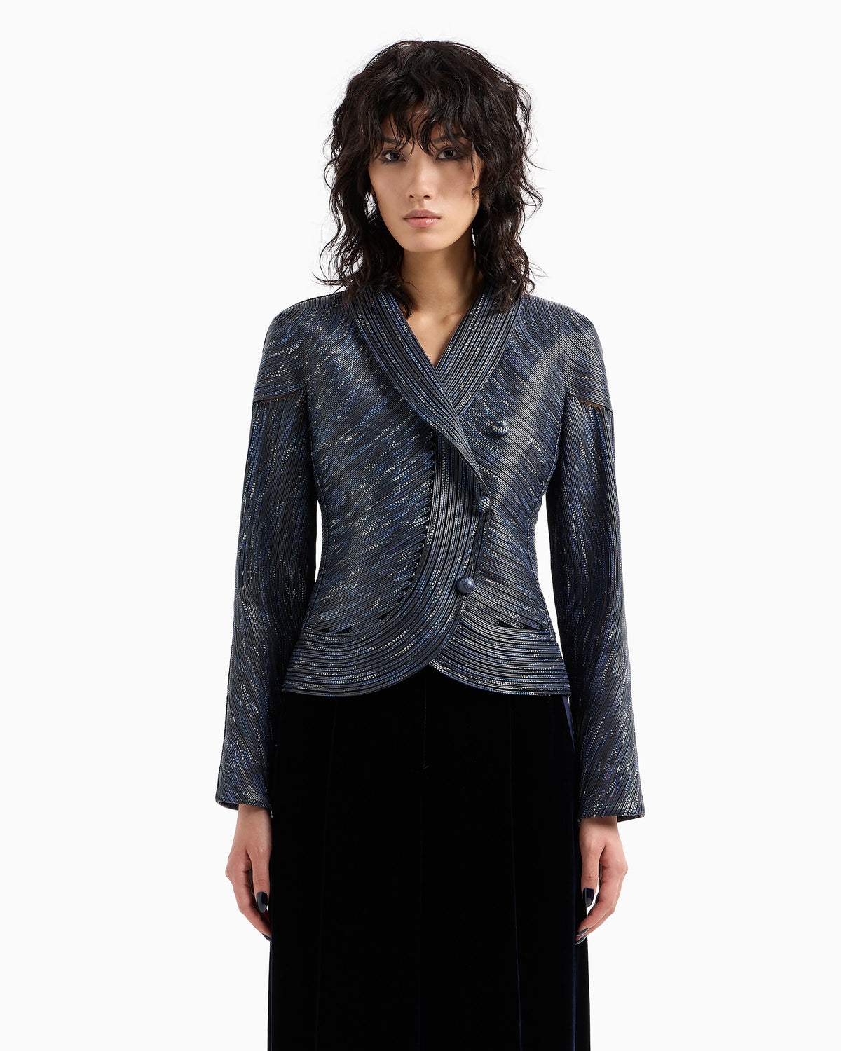 Embroidered nappa leather single-breasted jacket