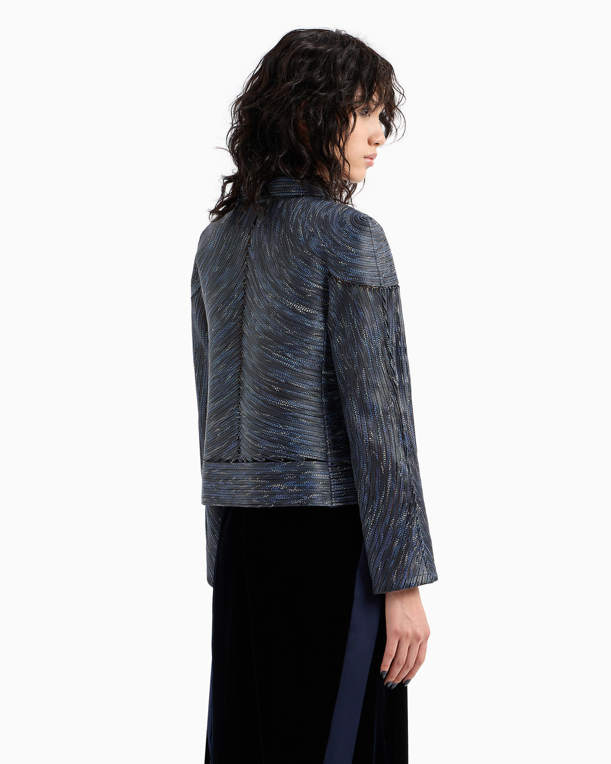 Embroidered nappa leather single-breasted jacket