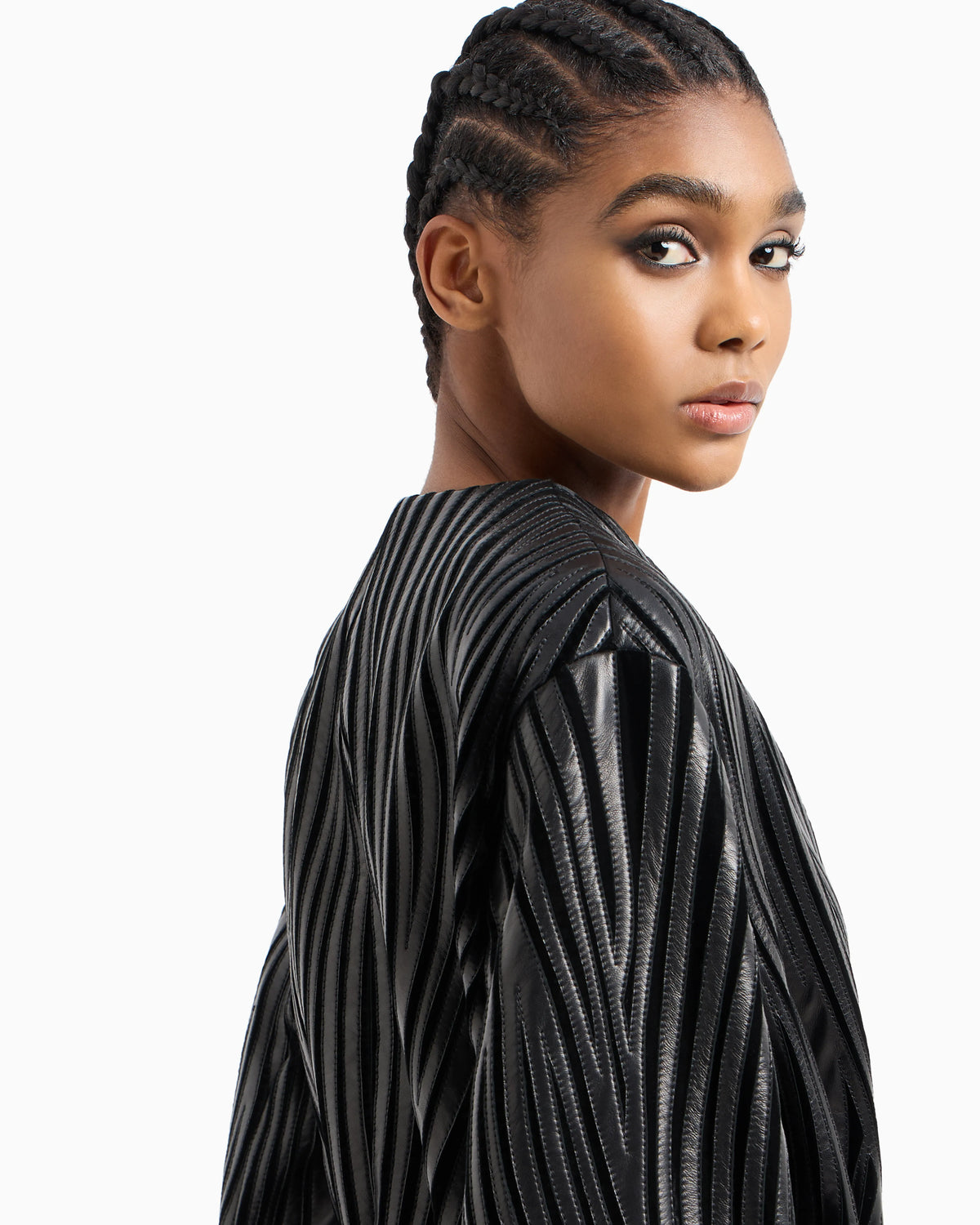 Embroidered nappa leather and velvet coat