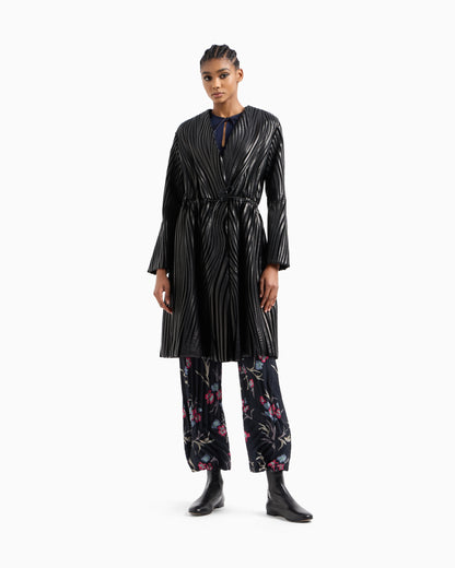 Embroidered nappa leather and velvet coat