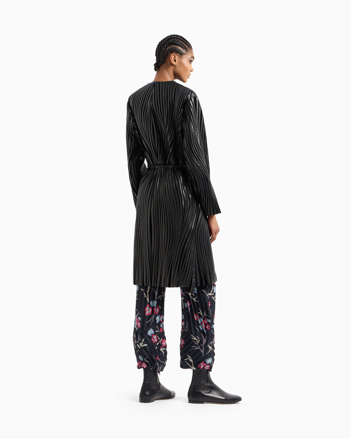 Embroidered nappa leather and velvet coat