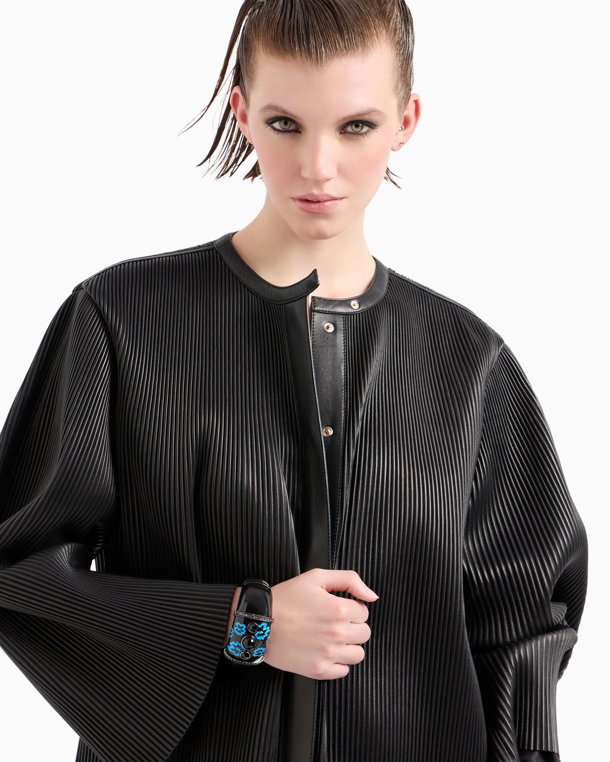 Pleated nappa-leather blouson