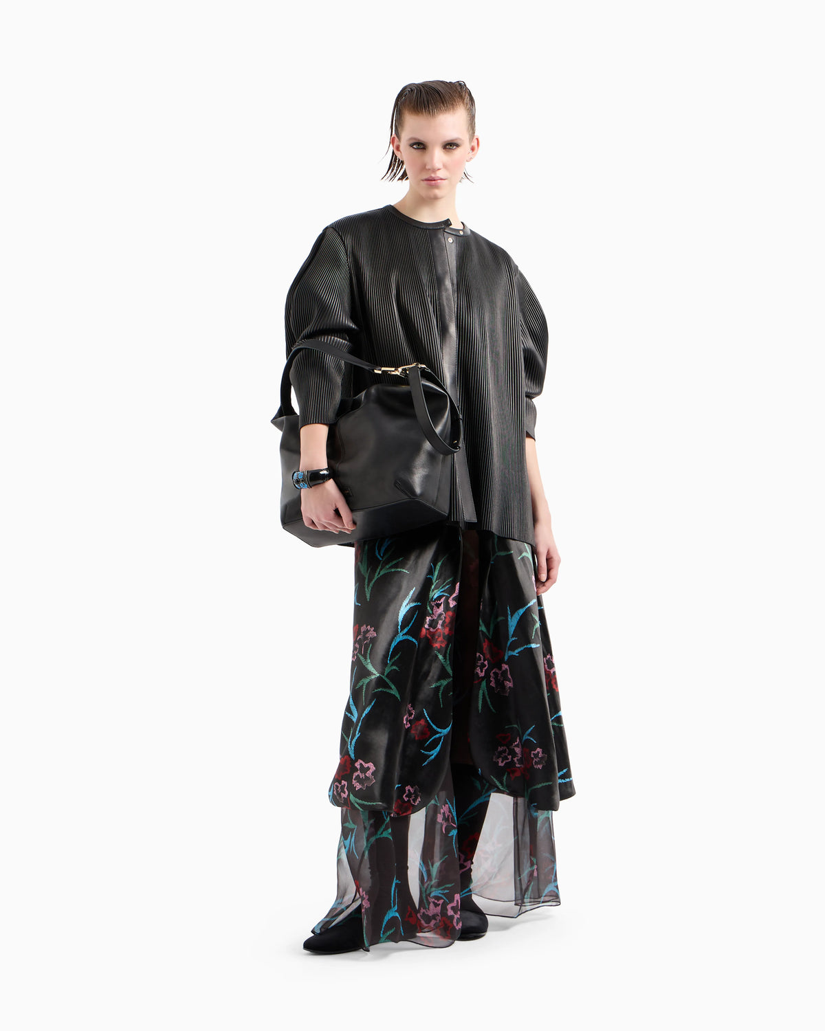 Pleated nappa-leather blouson