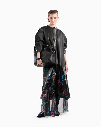 Pleated nappa-leather blouson