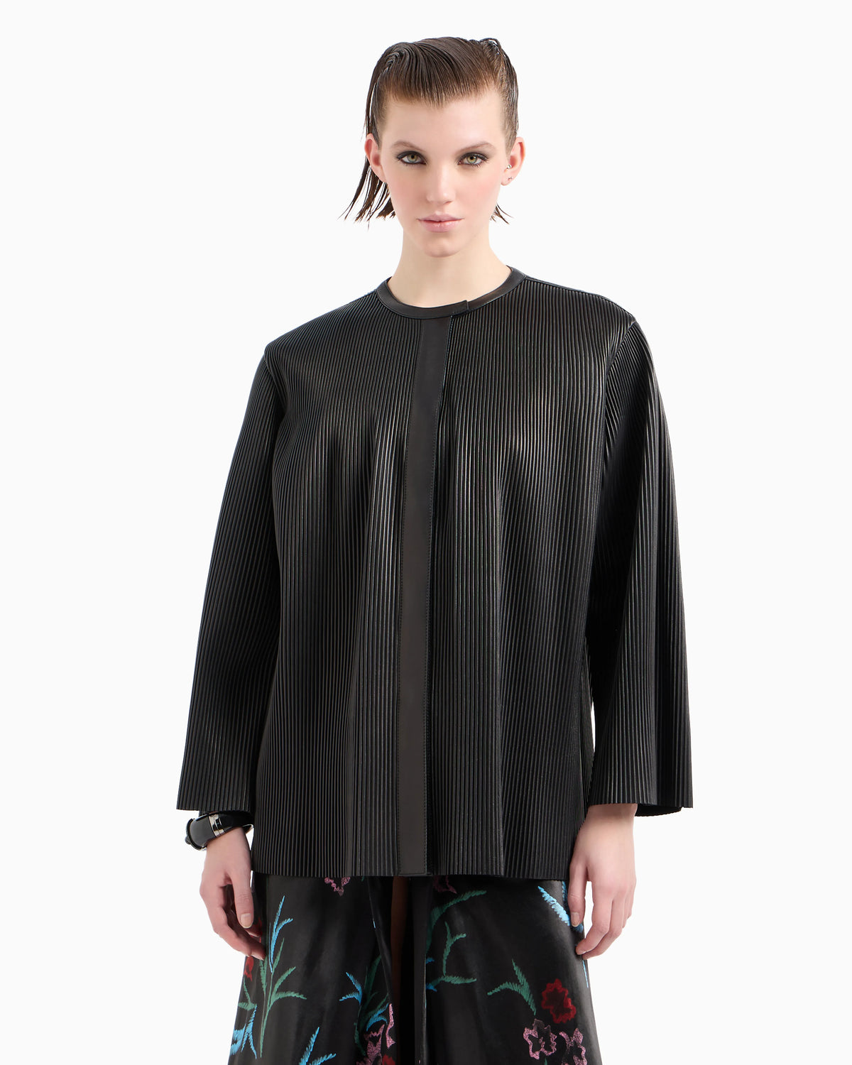 Pleated nappa-leather blouson