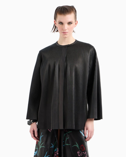 Pleated nappa-leather blouson
