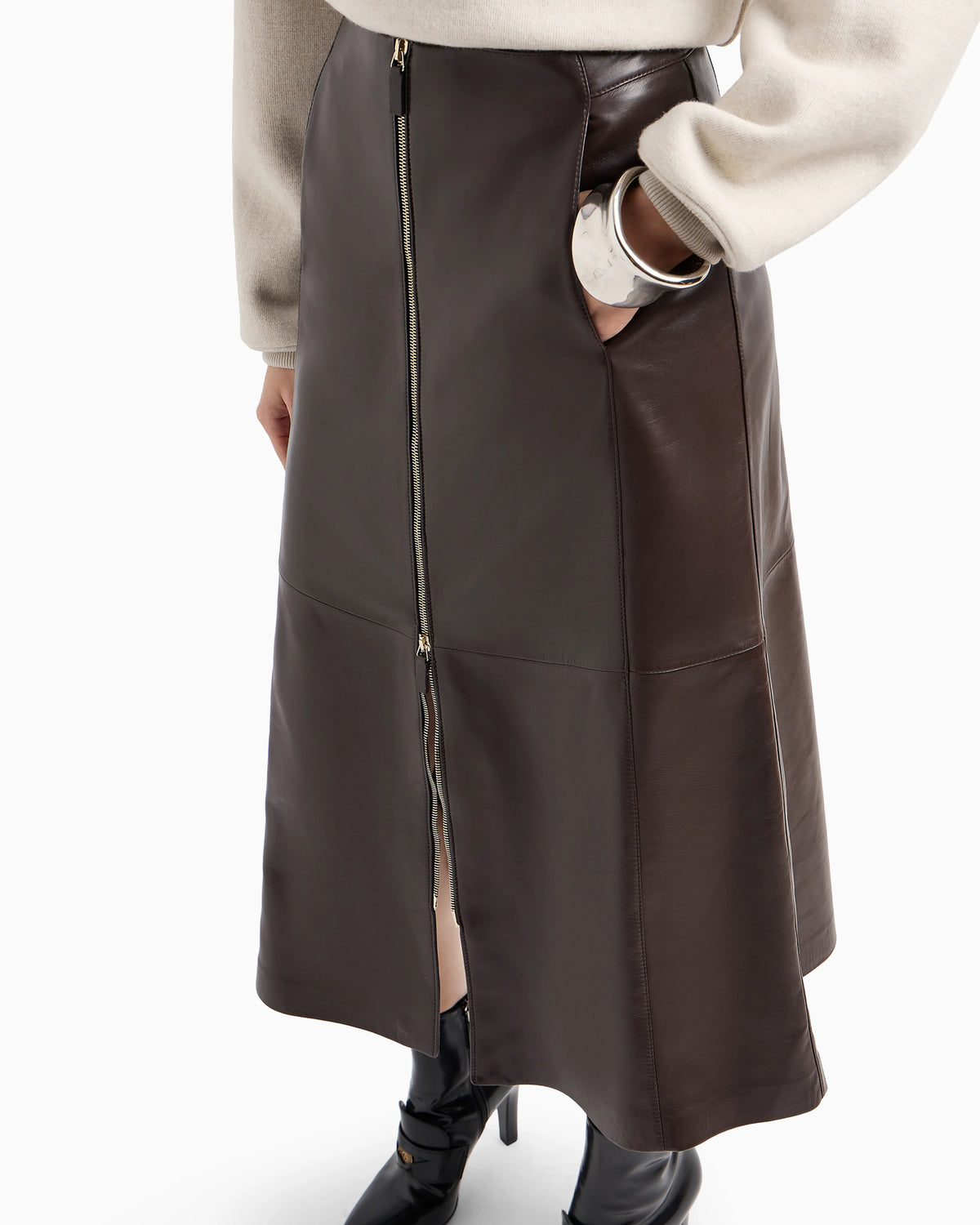 Nappa leather midi skirt