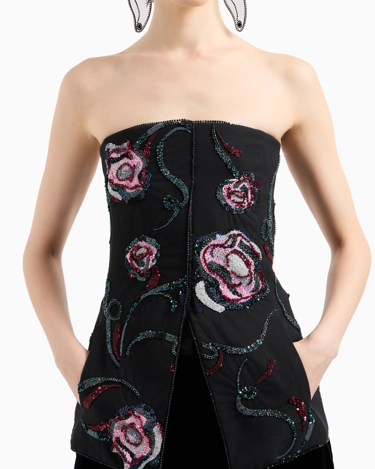 Bustier top with all-over floral embroidery
