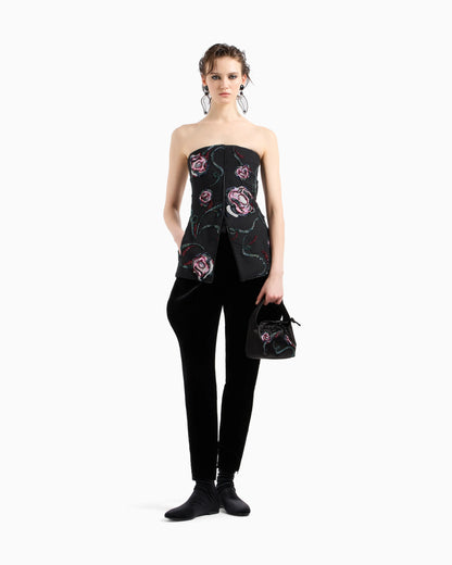Bustier top with all-over floral embroidery