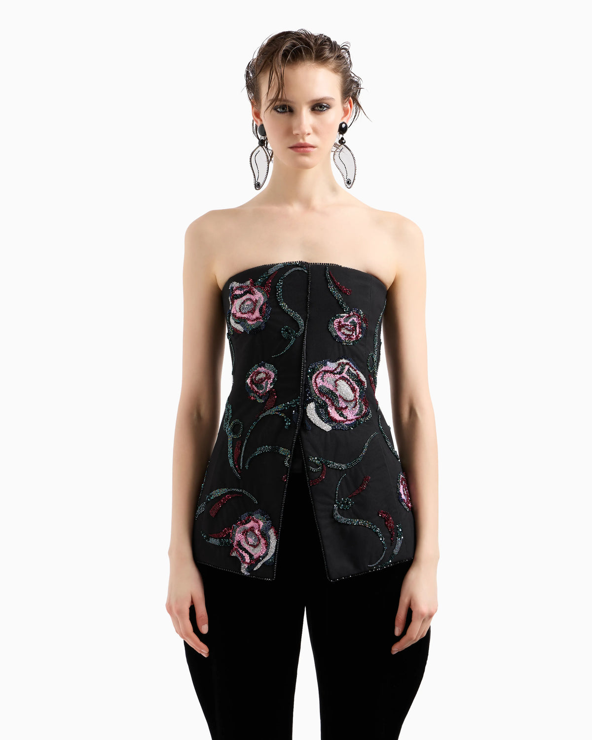 Bustier top with all-over floral embroidery