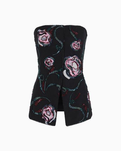 Bustier top with all-over floral embroidery