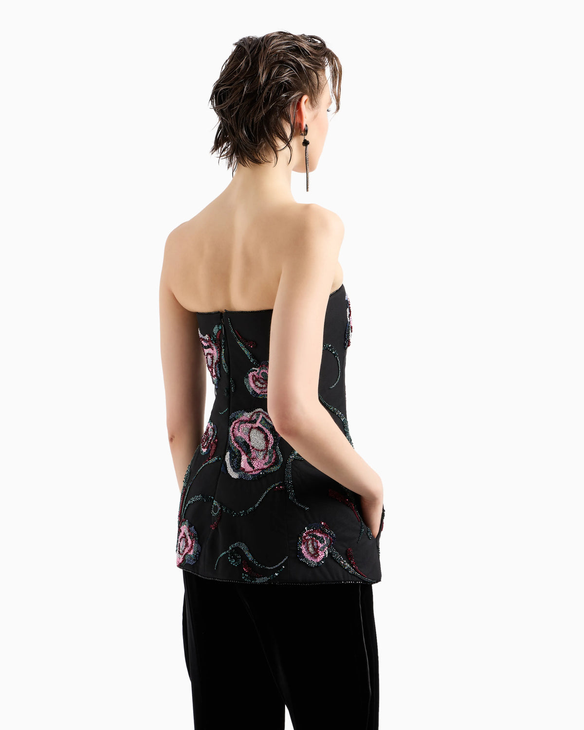 Bustier top with all-over floral embroidery