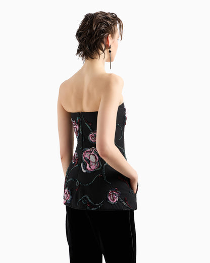 Bustier top with all-over floral embroidery