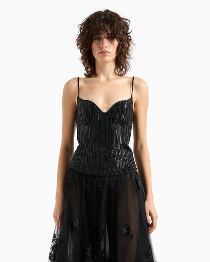 Bustier top with pinstripe embroidery