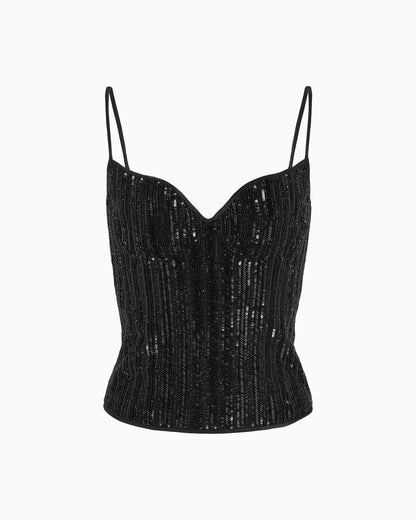 Bustier top with pinstripe embroidery