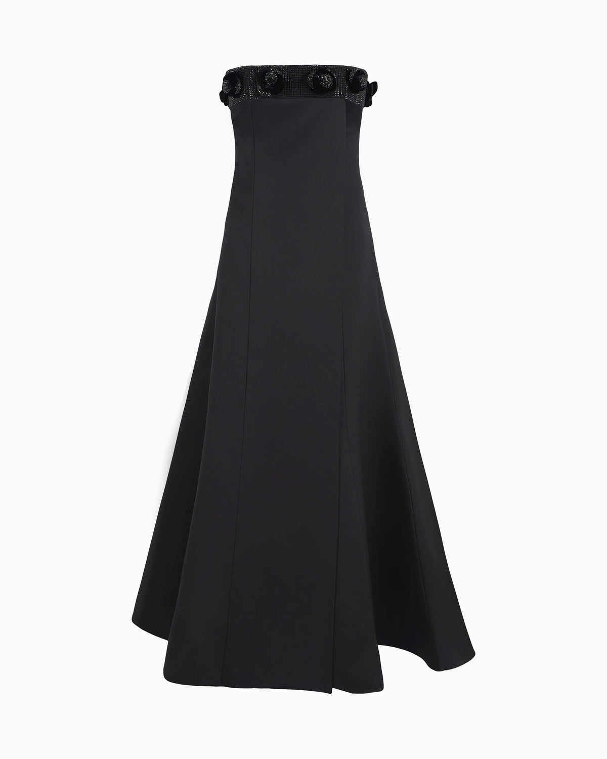 Silk bustier long dress with rhinestone embroidery