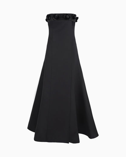 Silk bustier long dress with rhinestone embroidery