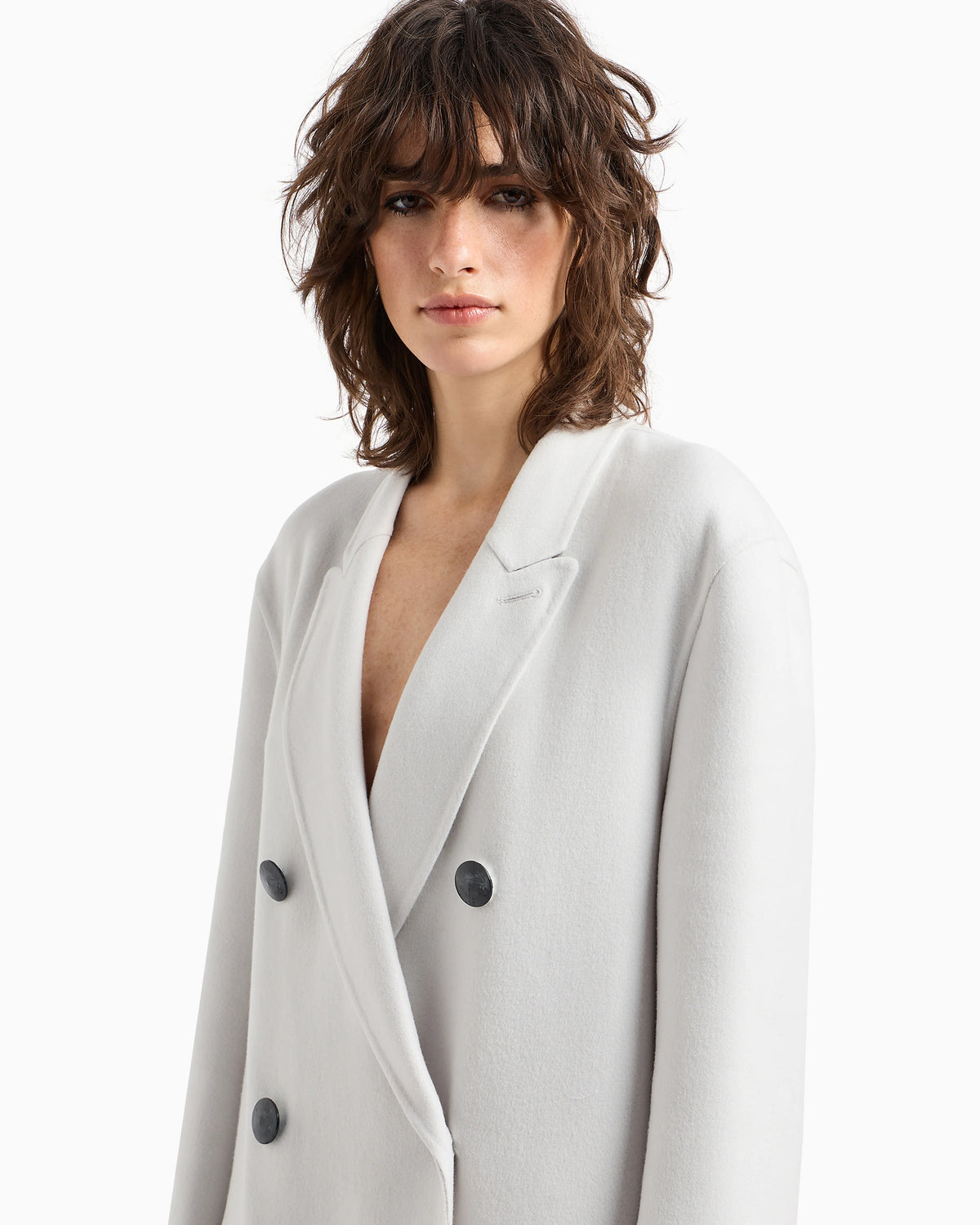 Double-breasted long coat in double cashmere