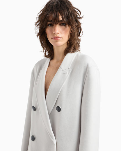 Double-breasted long coat in double cashmere