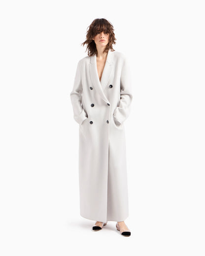 Double-breasted long coat in double cashmere