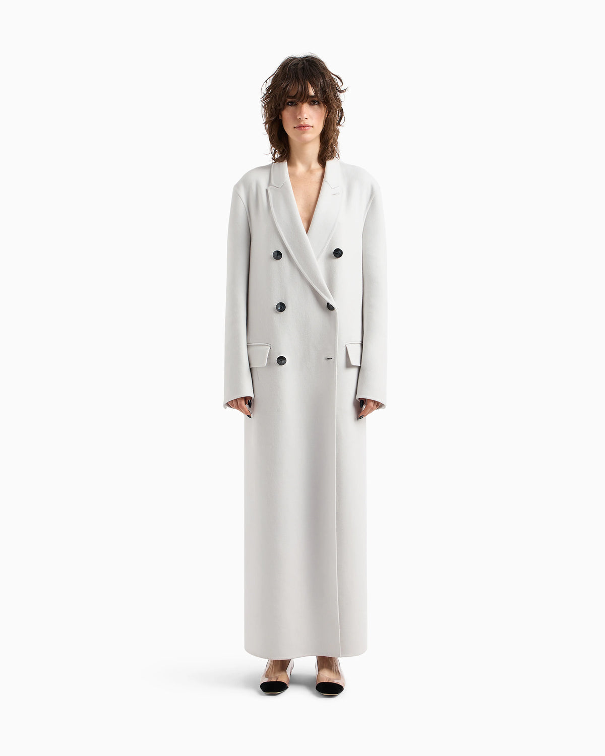 Double-breasted long coat in double cashmere