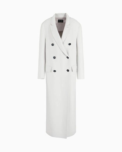 Double-breasted long coat in double cashmere