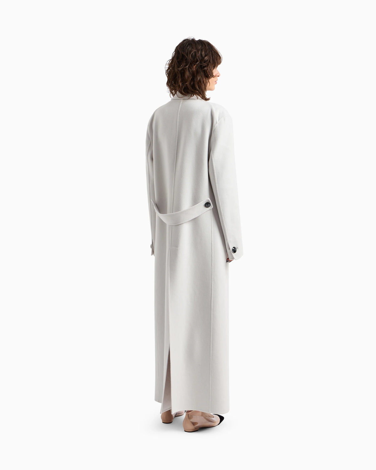 Double-breasted long coat in double cashmere