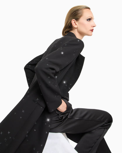 Silk cady long coat with glitter motif