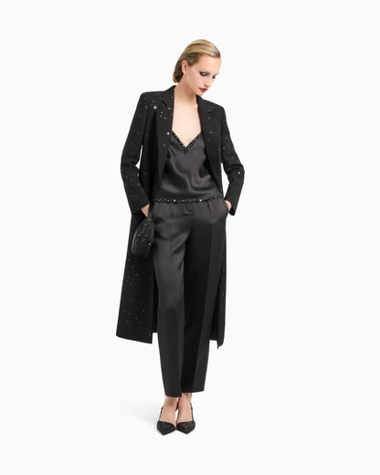 Silk cady long coat with glitter motif