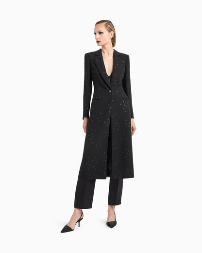 Silk cady long coat with glitter motif
