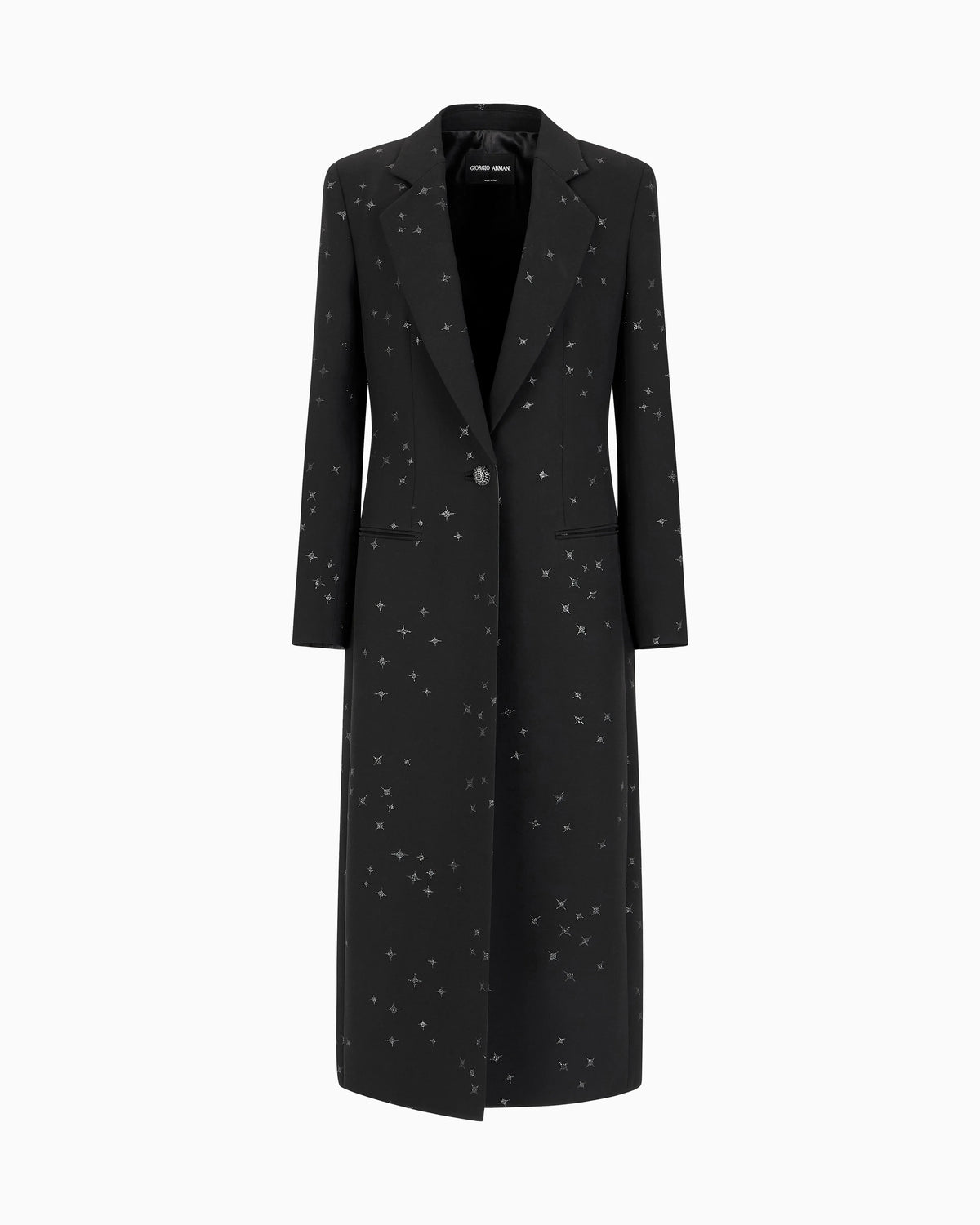 Silk cady long coat with glitter motif