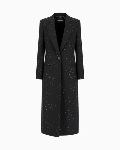 Silk cady long coat with glitter motif