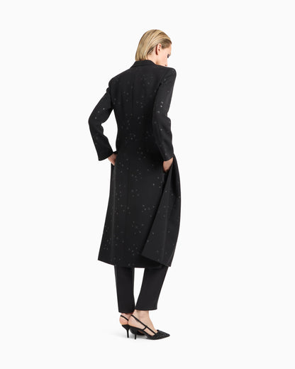 Silk cady long coat with glitter motif