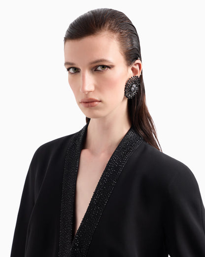 Single-breasted jacket in silk cady with applied crystals