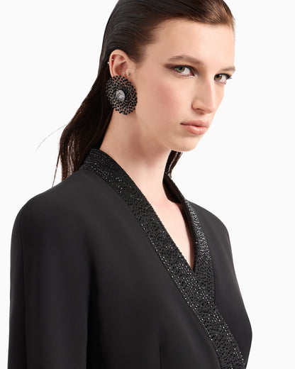 Single-breasted jacket in silk cady with applied crystals