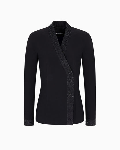 Single-breasted jacket in silk cady with applied crystals