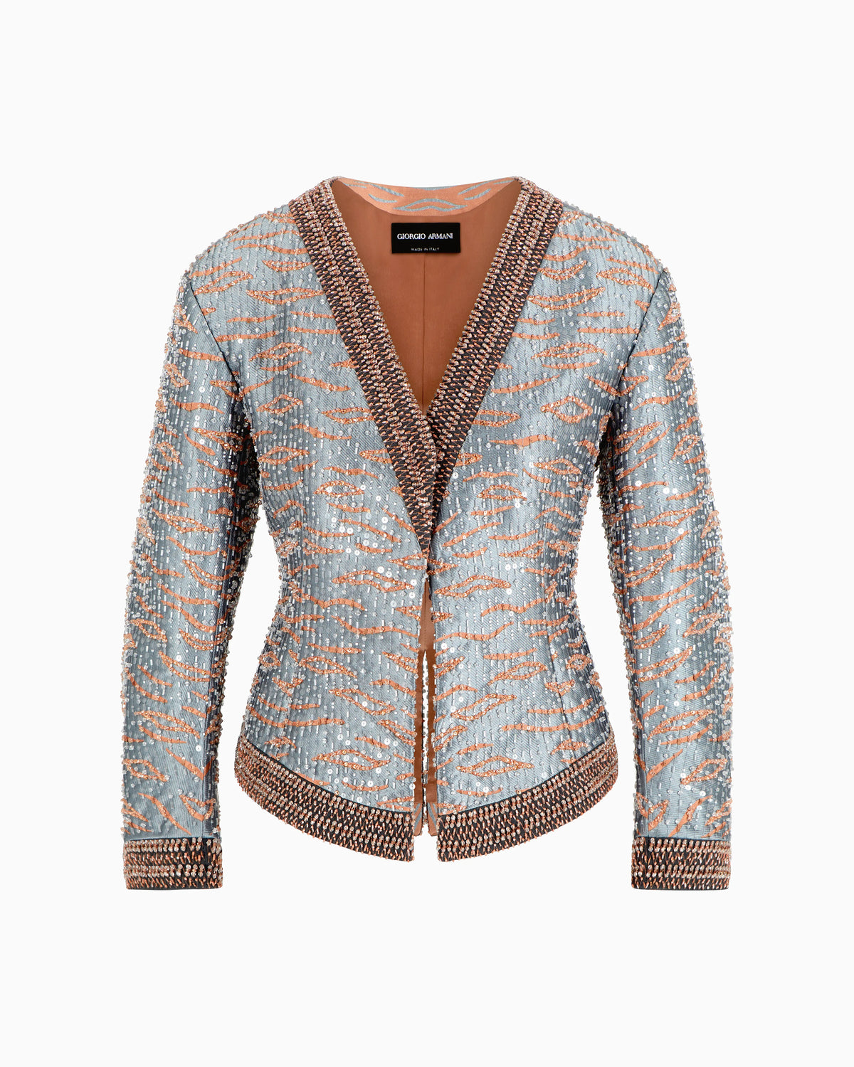 Single-breasted short jacket in an embroidered silk blend