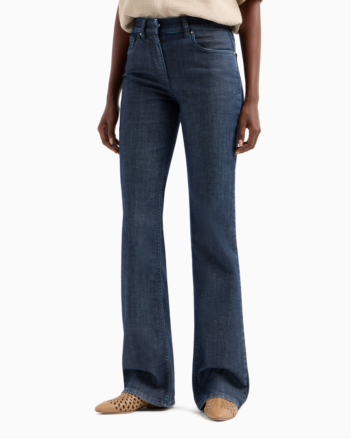 Denim Collection five-pocket flared trousers in stretch denim