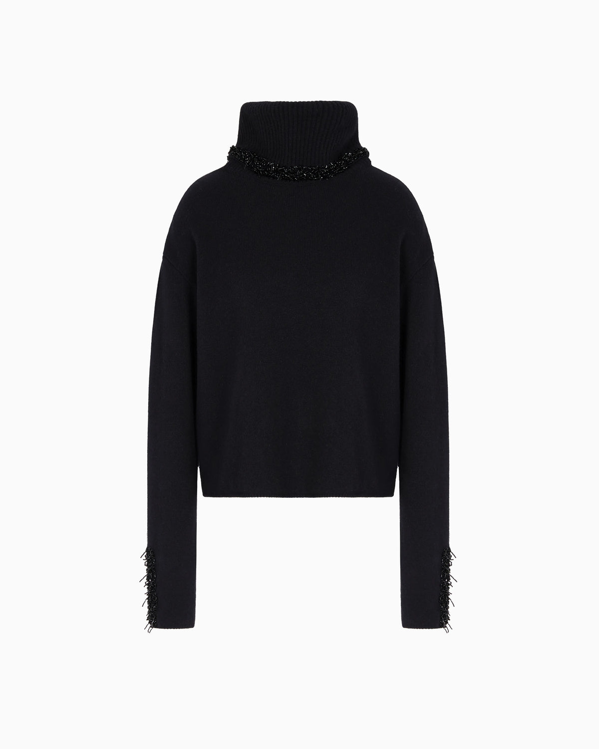 Mock-neck jumper in cashmere and wool with embroidery