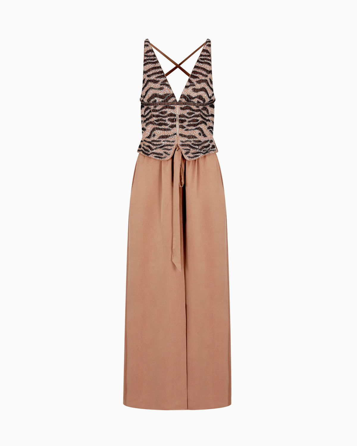 Embroidered viscose and silk long dress