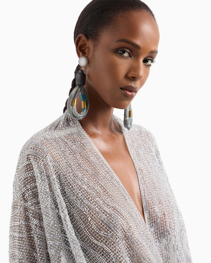 Draped blouse with lurex and crystal embroidery
