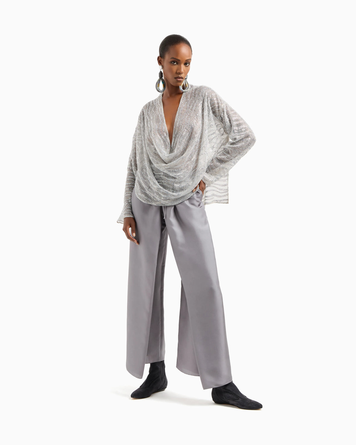 Draped blouse with lurex and crystal embroidery