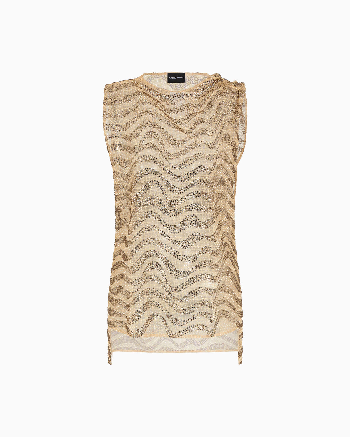 Mesh and lurex top with rhinestone embroidery