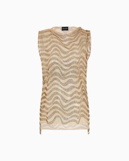 Mesh and lurex top with rhinestone embroidery