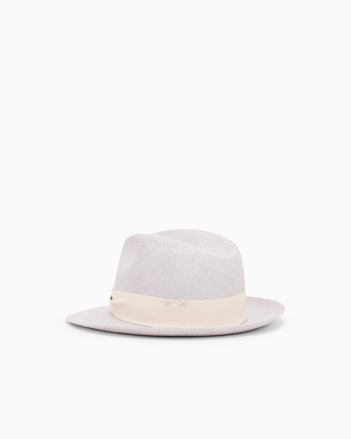 Wide brim hat in woven straw with leather band