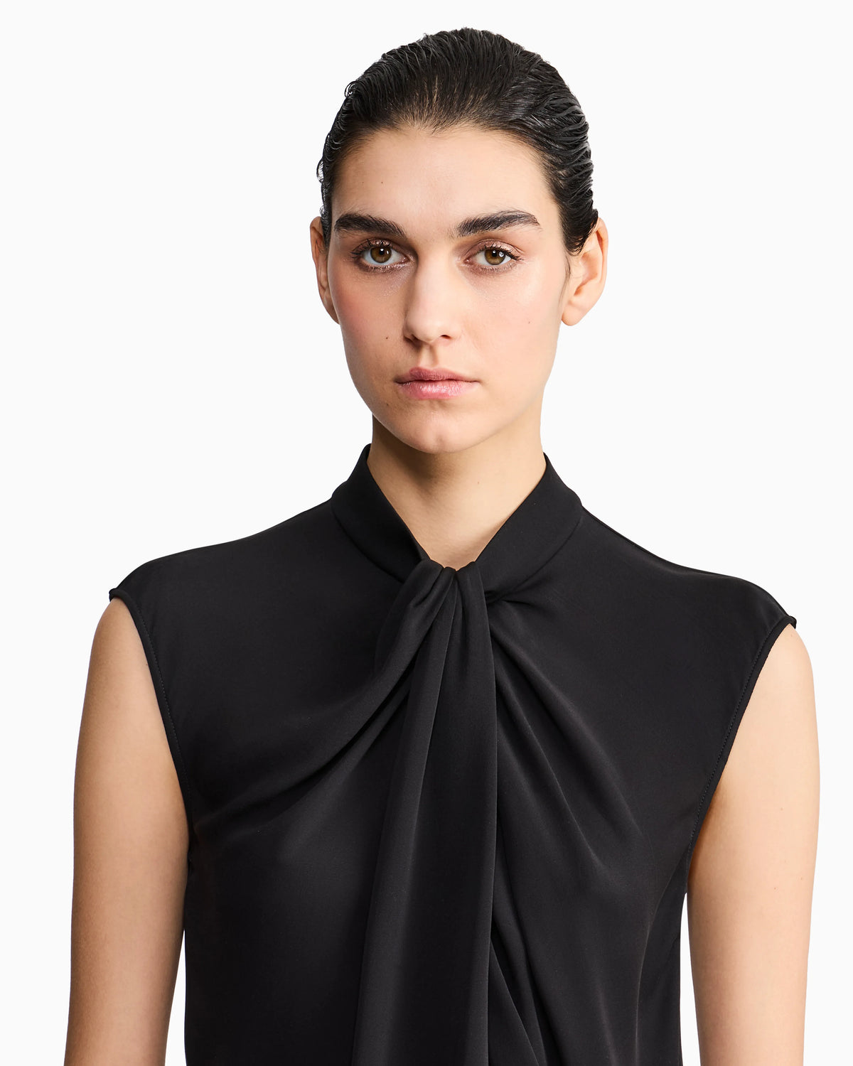 Silk double georgette blouse with front knot