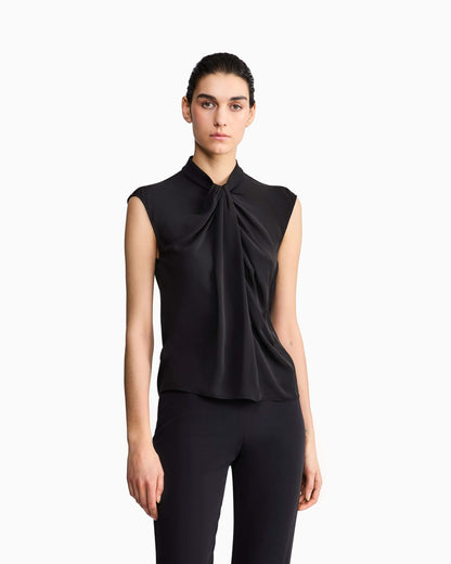 Silk double georgette blouse with front knot