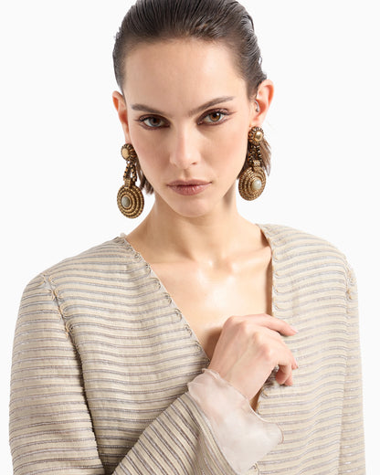 Single-breasted jacket in silk chiffon with embroidered suede webbing