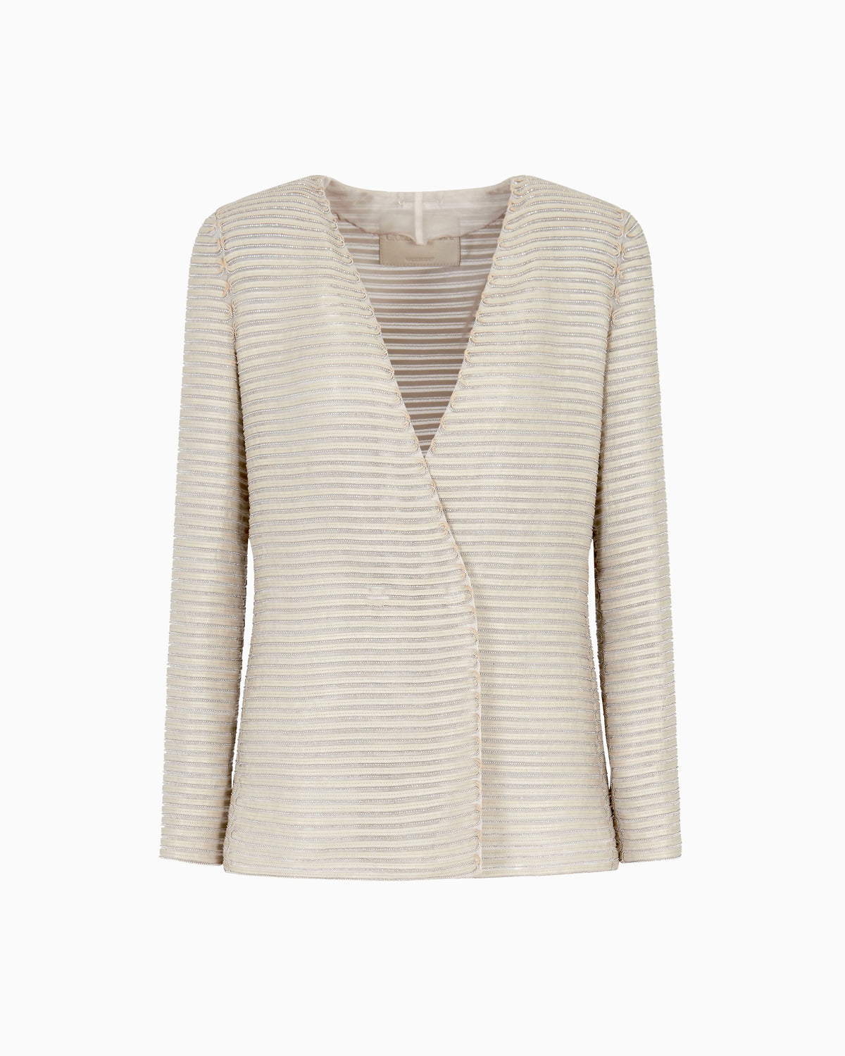 Single-breasted jacket in silk chiffon with embroidered suede webbing