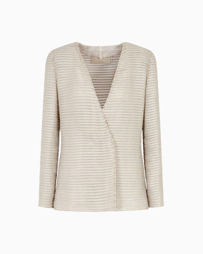 Single-breasted jacket in silk chiffon with embroidered suede webbing